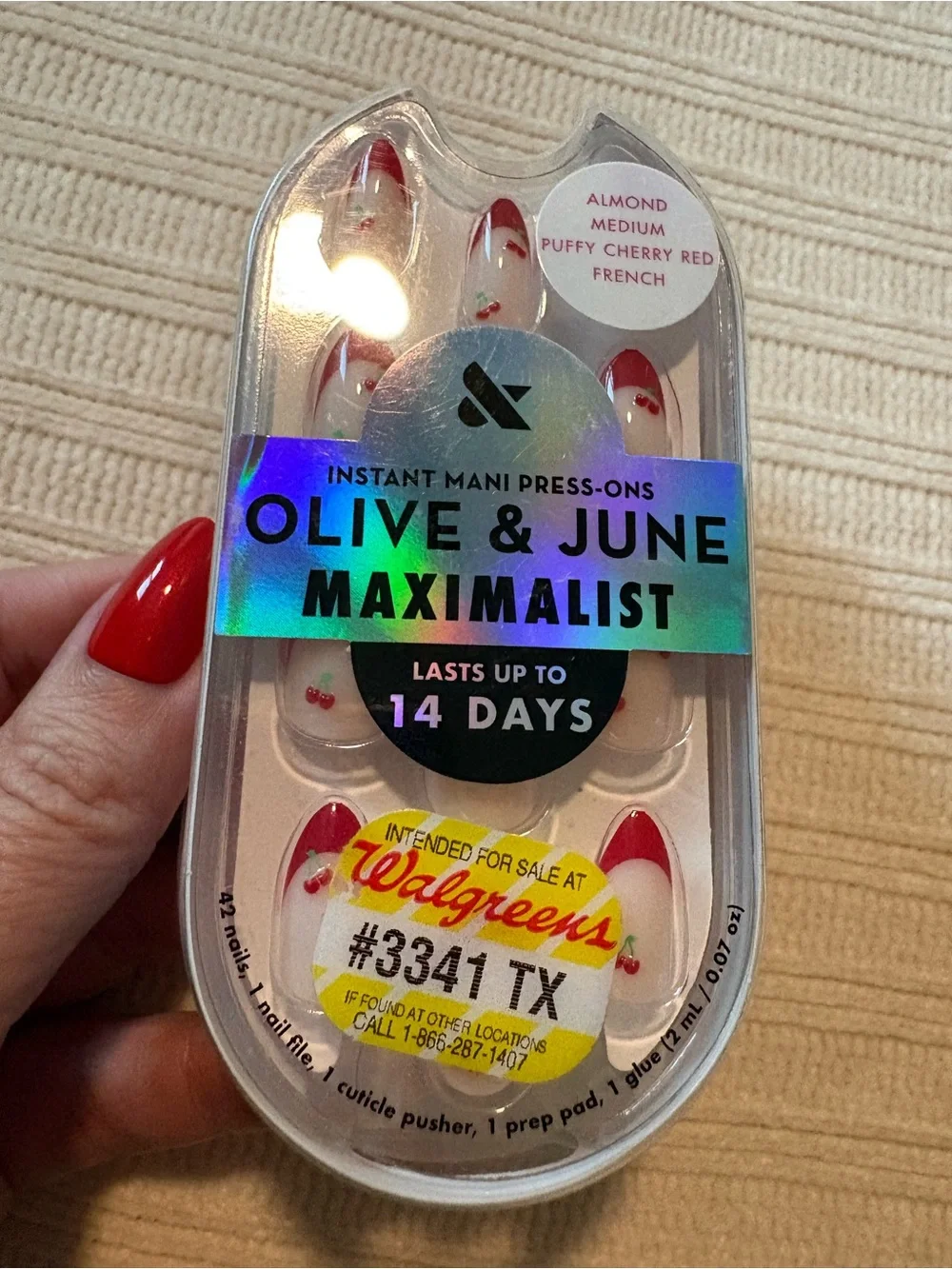 Olive & June Maximalist Press-On Nails in Red and White Puffy Red Cherry